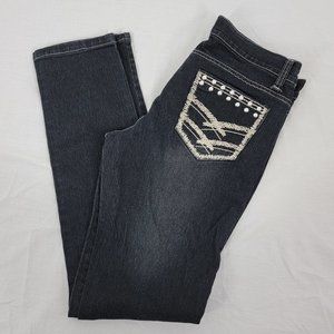 Yom Yom Embellished Skinny Jeans Dark Wash Blue 5 Pocket Women's Juniors 7
